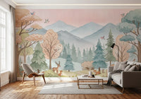 Fresque murale représentant un sentier forestier enchanteur dans les bois