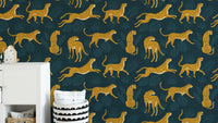 Leopard print peel-and-stick wallpaper.
