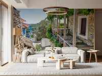 Murale da parete “Rifugio rustico sulle colline con pergola”
