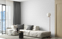 Crisp white geometric wallpaper mural look