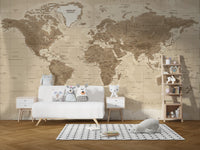 Brown Detailed Worldmap Wall Murals - Giffywalls