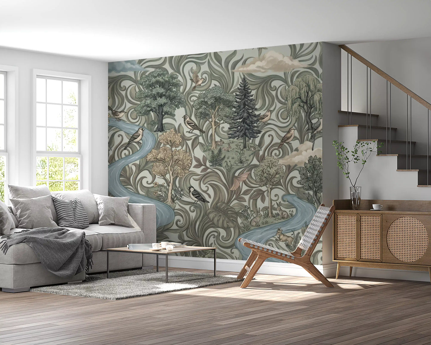 Misty Forest River Escape Wall Mural
