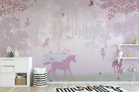 Magical pink unicorn forest wallpaper
