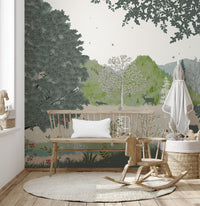 Monochrome kids jungle mural design.