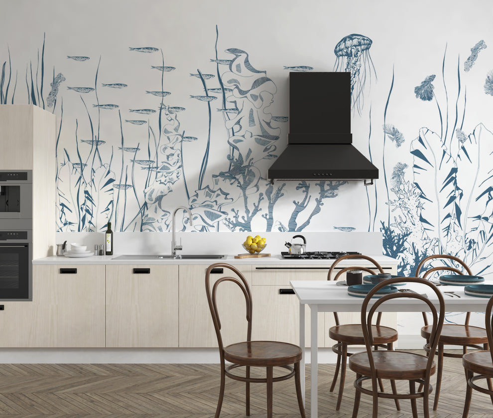 Hand-Drawn Underwater Marine Mural Hand-Drawn Underwater Marine Mural