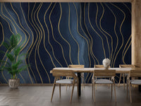 Navy Blue & Gold Chalk Lines Wallpaper Murals - Giffywalls