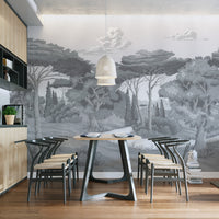 Monochrome scenic landscape wall mural for elegant décor
