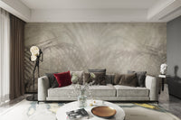 Organic earthy wall mural with leaf shadow effect

