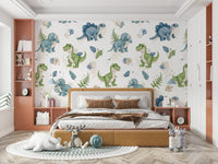 Nursery wallpaper with playful dino print

