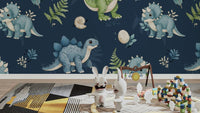 Dino Pals Navy wallpaper with bold dinos

