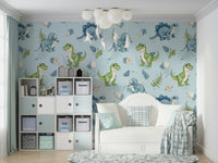 Nursery wallpaper with soft blue tones

