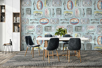 Sardine-themed wallpaper with tile prints

