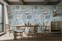 Retro sardine cans in pastel background

