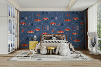 Red fire engines on navy background

