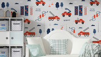 To The Rescue grey wallpaper with fire truck design