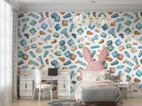 Building blocks wallpaper with vibrant retro design