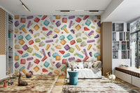 Toy blocks mural wallpaper in modern kids space