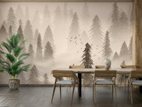 Rainforest Sepia Wallpaper – Pine Tree Illustration