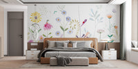 Bloom and bird wallpaper mural for rooms