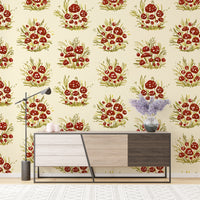 Elegant mushroom millefleurs light wallpaper for airy interiors.
