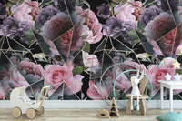 Geometric Pink Flowers Wallpaper for Walls