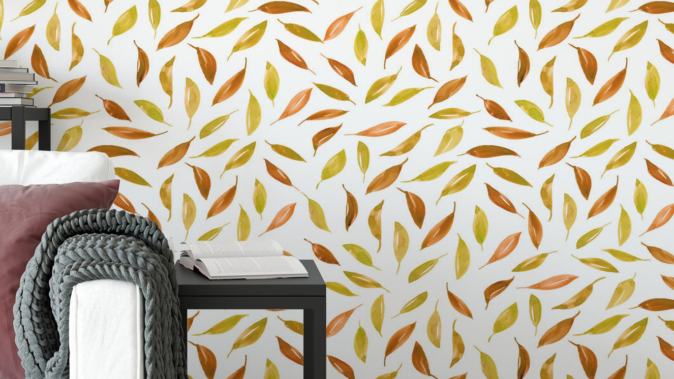 Fall scattered leaves wallpaper in warm autumn colors

