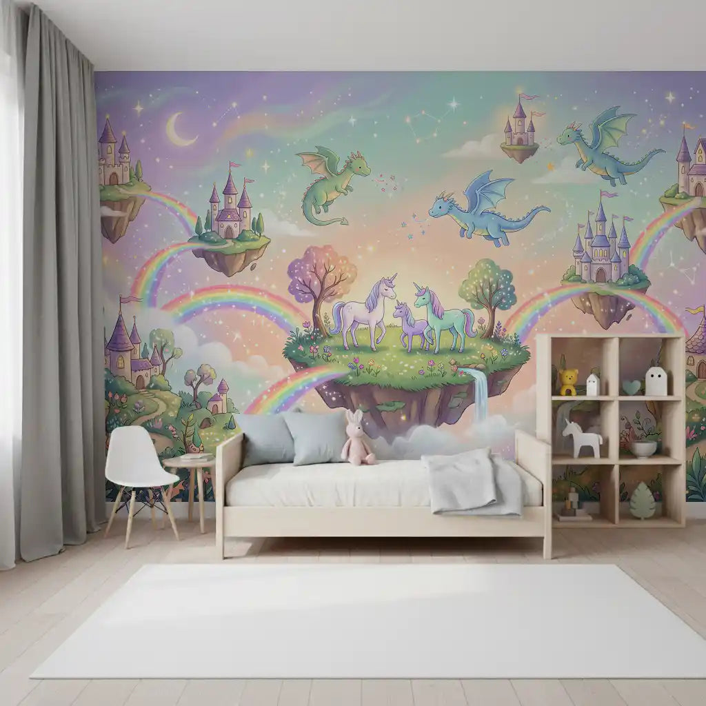 Mural de pared de Islas Flotantes Mágicas y Amigos Míticos