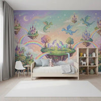 Mural de pared de Islas Flotantes Mágicas y Amigos Míticos