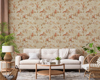 18th Rococo Forest Chinoiserie with Squirrels and Mice on Oak Tree Branches beige Wallpaper⁠
