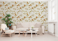 18th Rococo Forest Chinoiserie with Squirrels and Mice on Oak Tree Branches Wallpaper⁠