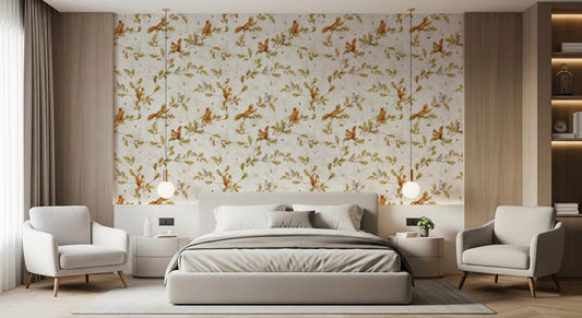 18th Rococo Forest Chinoiserie with Squirrels and Mice on Oak Tree Branches Wallpaper⁠