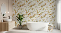 18th Rococo Forest Chinoiserie with Squirrels and Mice on Oak Tree Branches Wallpaper⁠