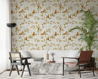 18th Rococo Forest Chinoiserie with Squirrels and Mice on Oak Tree Branches Wallpaper⁠