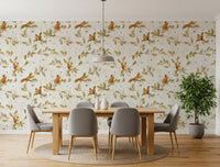 18th Rococo Forest Chinoiserie with Squirrels and Mice on Oak Tree Branches Wallpaper⁠