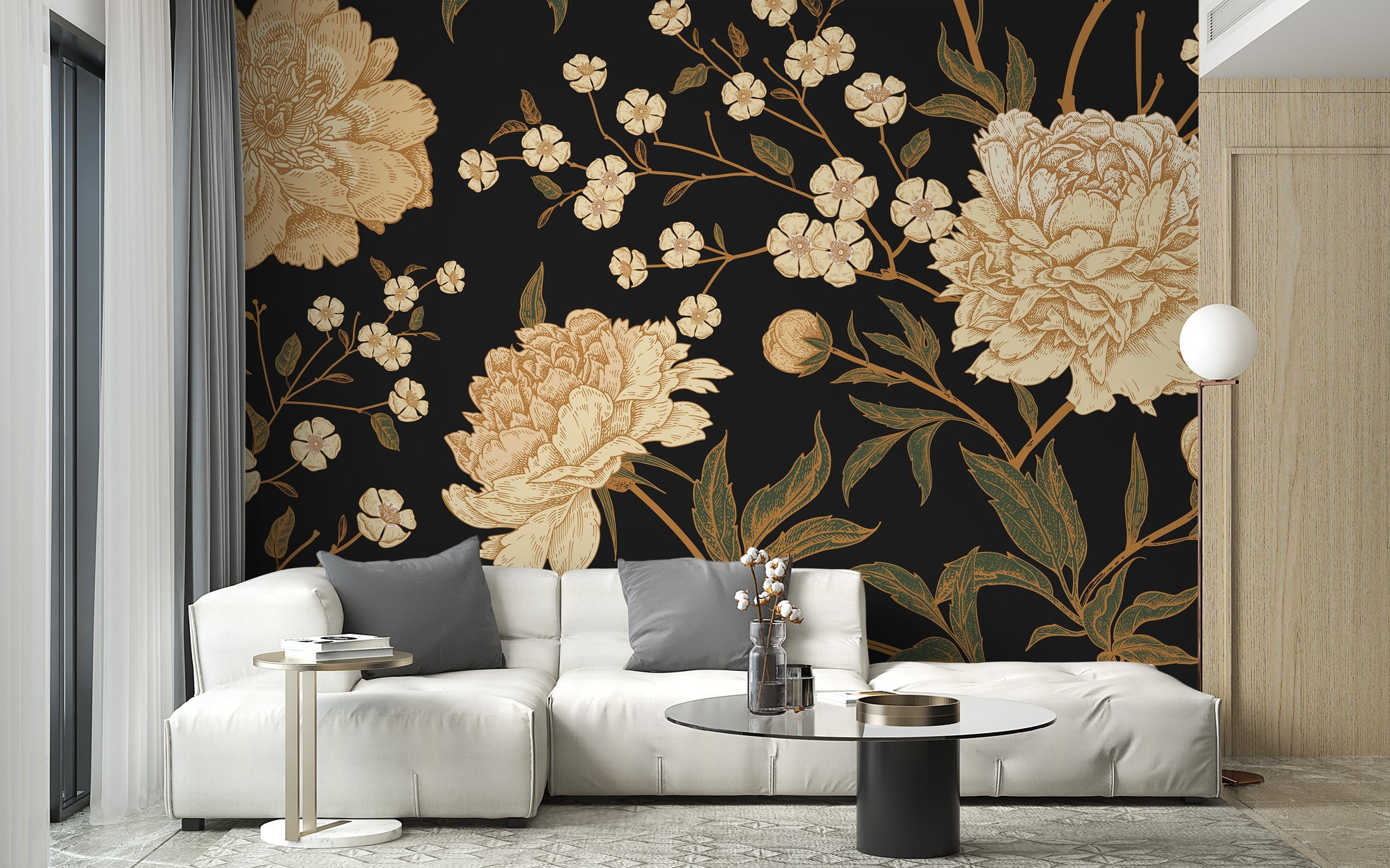Dark Peony Flowers Wallpaper Murals - Giffywalls