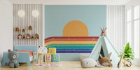 Distressed rainbow stripe wallpaper mural
