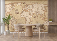 Vintage-style world map wallpaper mural
