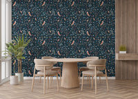 Ornamental bird and bloom wallpaper design
