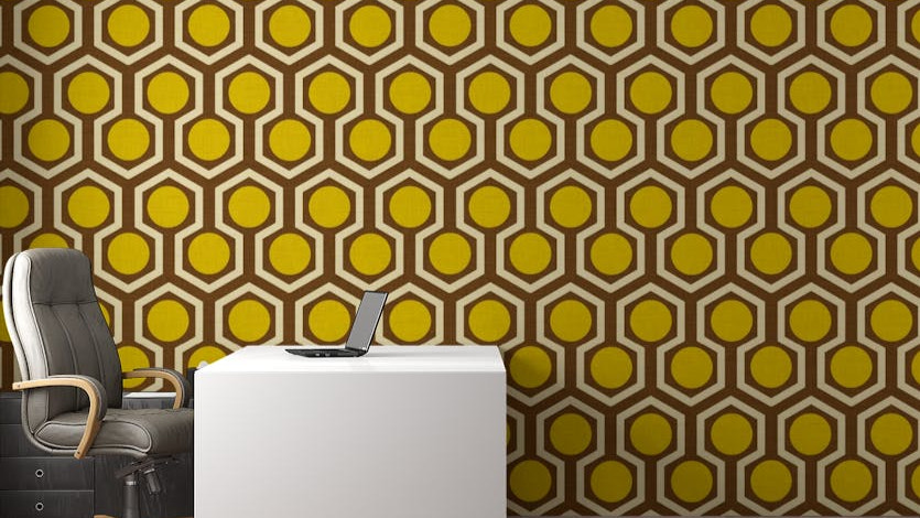 Retro hexagonal brown wallpaper design for office
