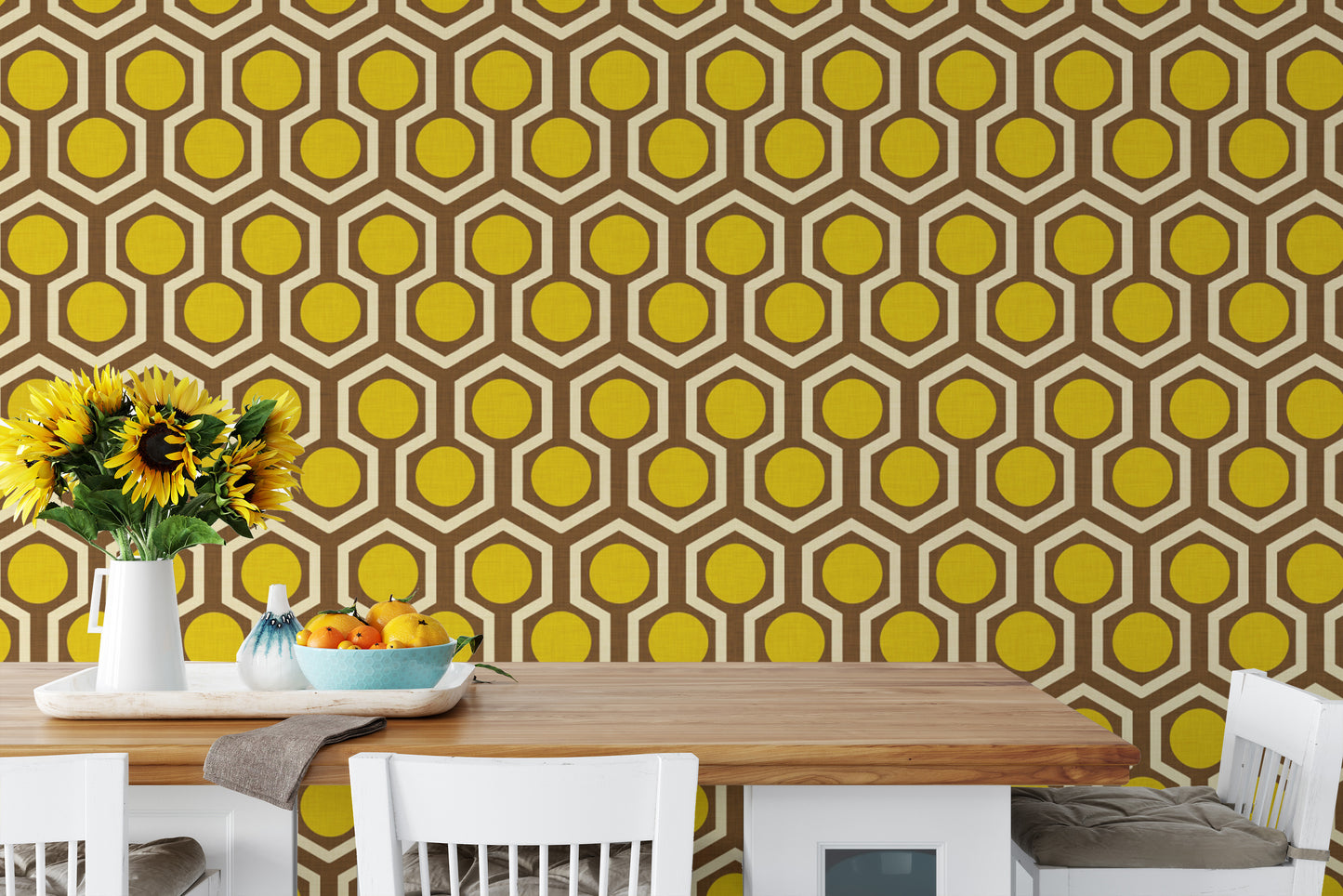 Brown and yellow wallpaper with retro feel
