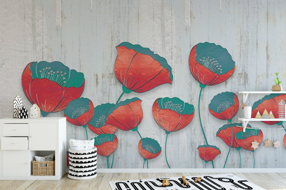 Blooming 3D Red Floral Wallpaper Mural Blooming 3D Red Floral Wallpaper Mural