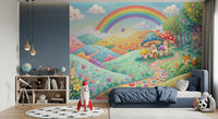 Papier peint panoramique mural « Prairie enchantée, royaume des animaux »
