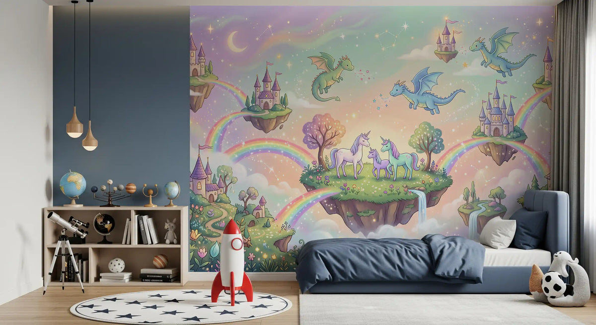 Mural de pared de Islas Flotantes Mágicas y Amigos Míticos