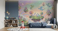 Mural de pared de Islas Flotantes Mágicas y Amigos Míticos