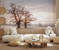 Wandbild „Nebeliger Morgen auf der Wiese“