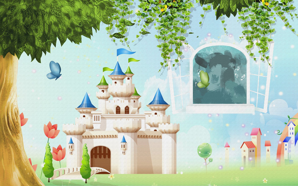 Princess Castle Wallpaper Mural in your room — zoomed