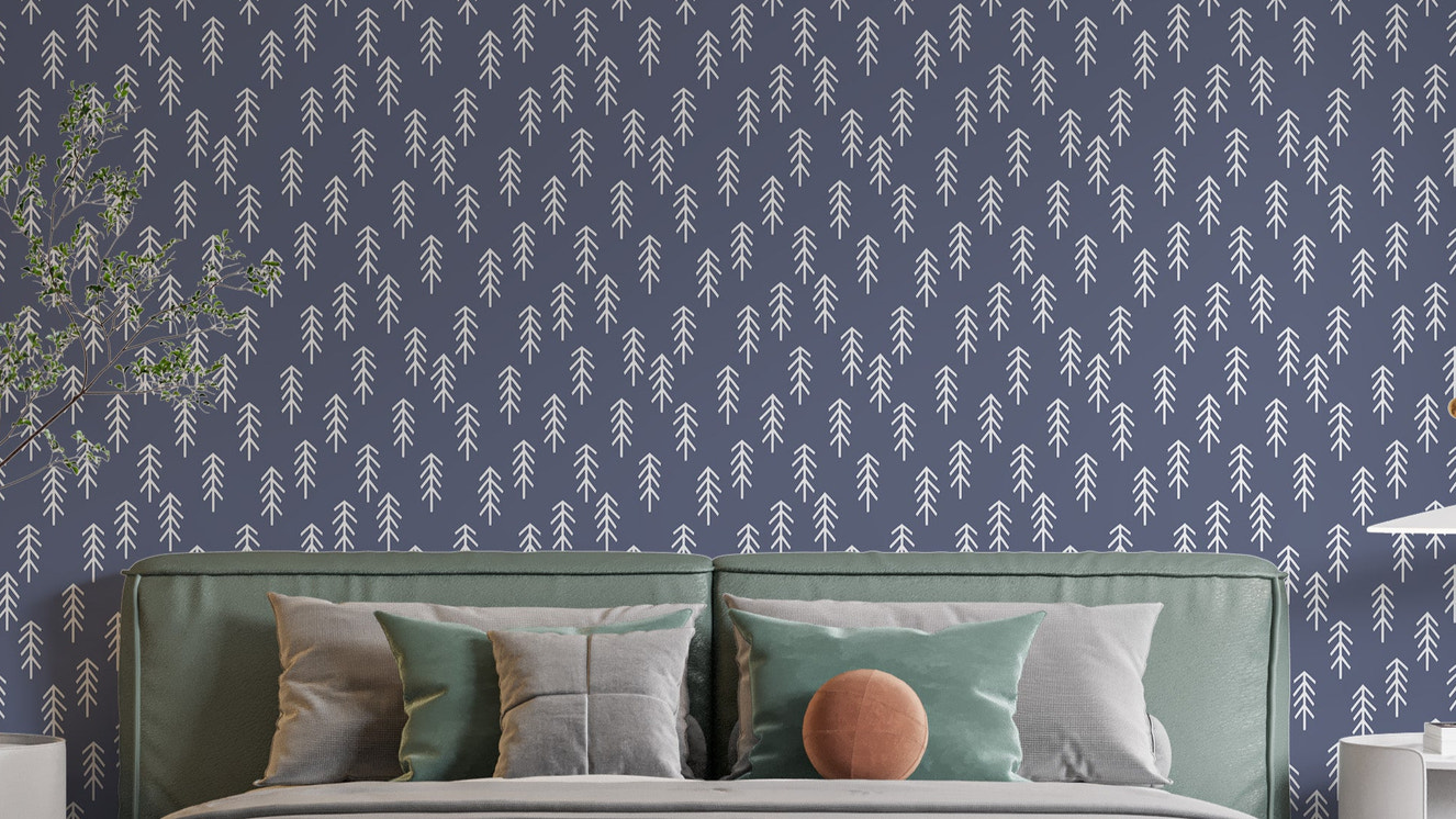 Navy and white pine tree wallpaper design