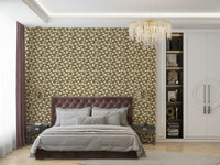 Watercolor magnolia design on soft earth-toned wallpaper

