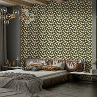 Charcoal and green wallpaper with magnolia blossoms

