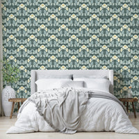 Enchanted forest wallpaper in rich folk-art style


